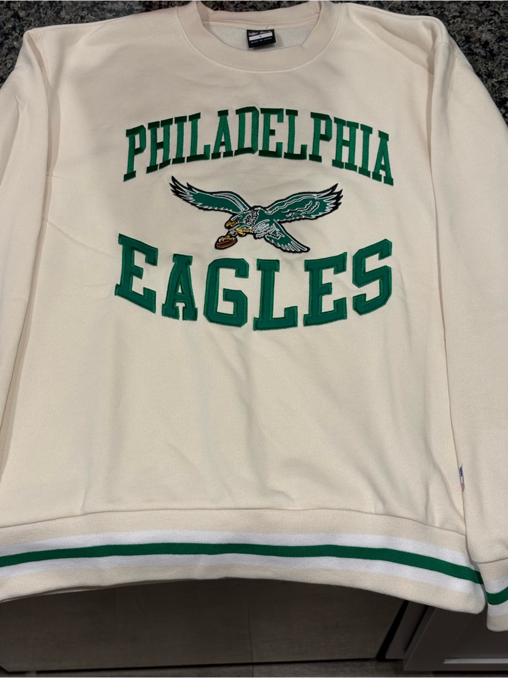 Philadelphia Eagles Cream White Kelly Green Ultra Game Crewneck Mens Large